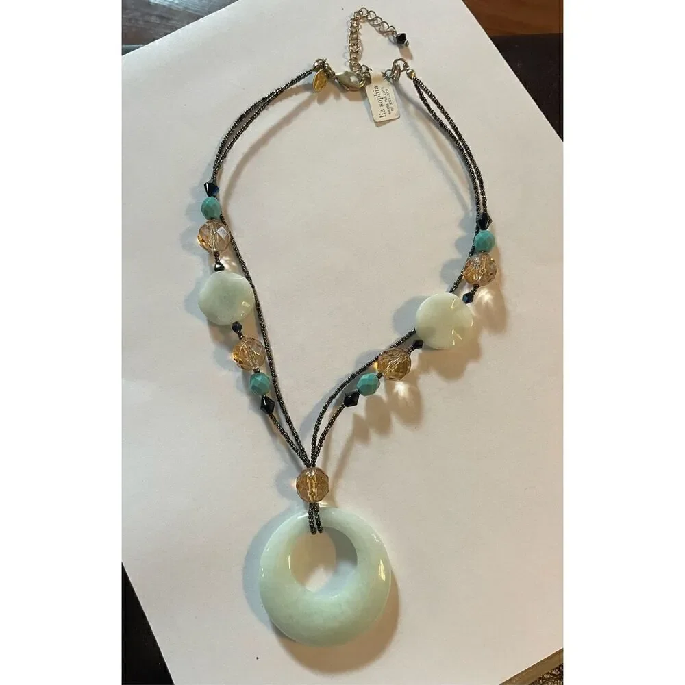 Lia Sophia Jade Beaded Necklace Double Strand